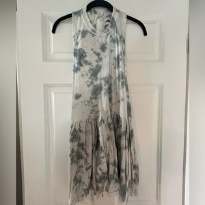 Drop waist tie died romper with knotted back detailing